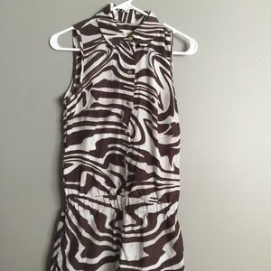 Michael Kors brown white zebra lightweight romper gold snaps elastic waist xs